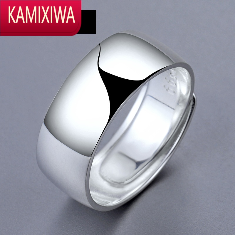kamixiwa戒指男士999 足银单身光面男生银开口尾戒男指环食指素男戒潮
