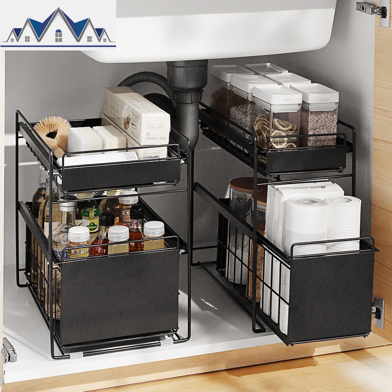 厨房置物架落地台面双层整理架橱柜下用品抽拉式水池水下收纳架_1_920高清大图