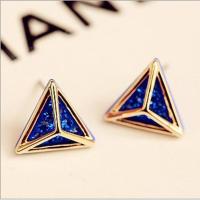 耳钉女款新款 小清新耳钉三角形耳钉深邃蓝耳饰品R2D014送女朋友七夕情人节礼物