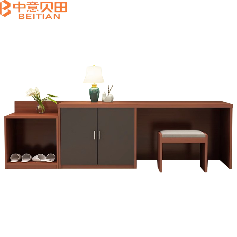 中意贝田 BT-CY023 宾馆酒店家具宾馆电视柜电脑桌宾馆写字台高低桌2400*500*750mm HJ 红棕色
