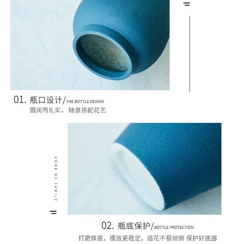 陶瓷小清新花瓶干花装饰摆件客厅餐桌玄关北欧风现代简约装饰品 三维工匠 靛蓝高清大图