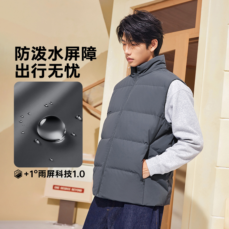 361°雨屏羽绒马甲男装冬季新款防泼水羽绒马甲保暖立领外套男高清大图