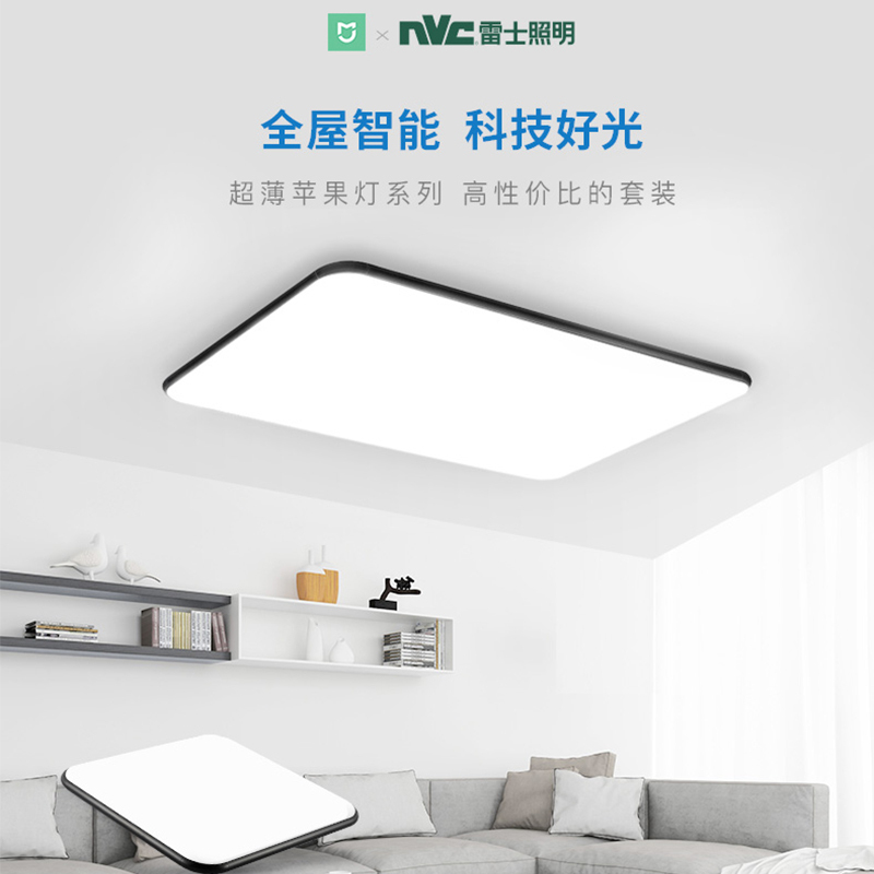 雷士照明(NVC)北欧客厅吸顶灯简约现代长方形卧室餐厅调光LED亚克力创意黑色苹果灯具灯饰套餐智能AI语音调控 测试商品