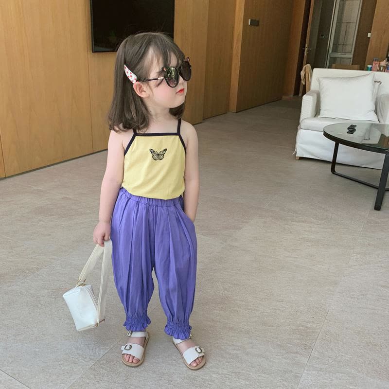 女宝宝棉夏装2021新款印花小女孩吊带衫韩版撞色蝴蝶女童小背心威珺图片