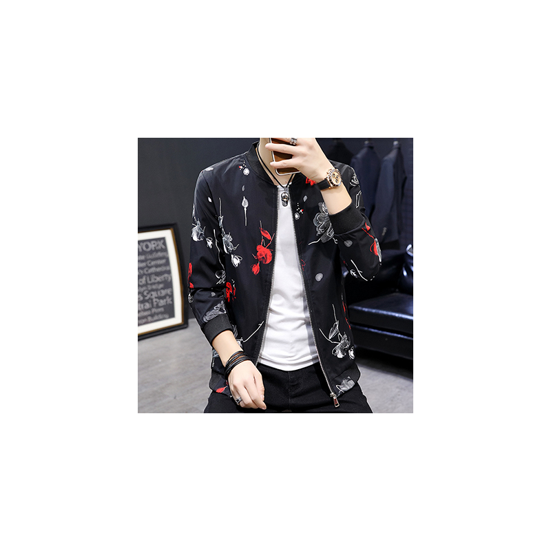 花纹玫瑰印花外套男潮流花褂子发型师服装演出夹克【价格 图片 品牌