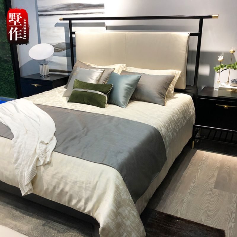 新中式时尚朴素白蜡木实木床简约现代卧室双人床1.8米婚床高清大图