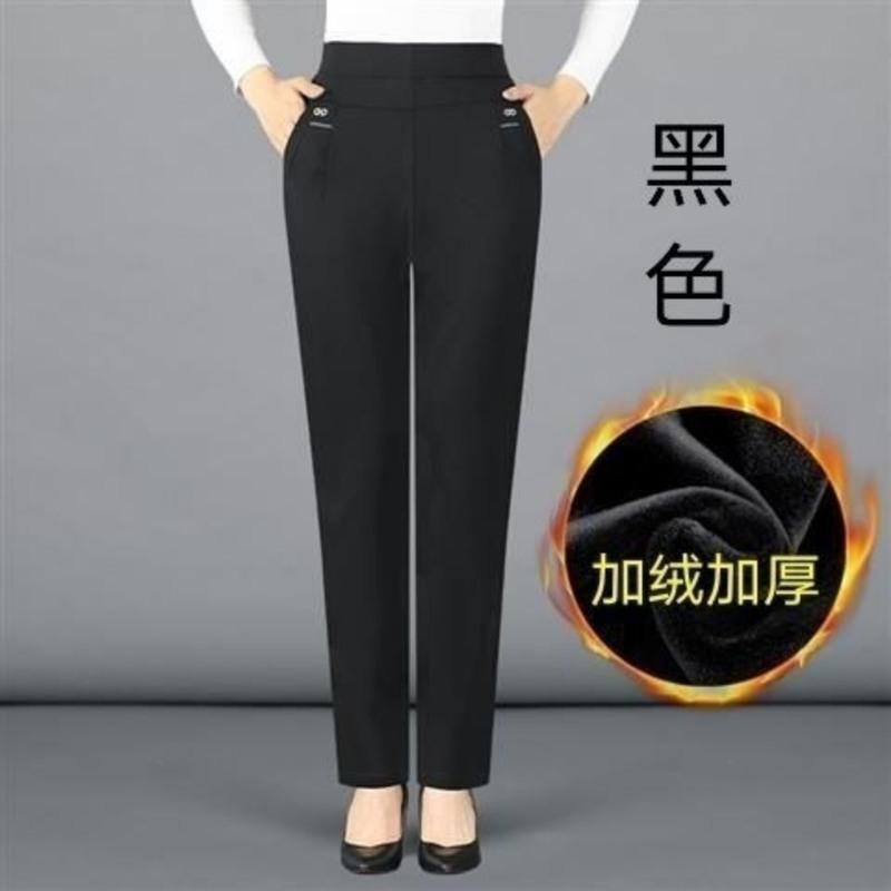 秋冬季加绒加厚女士裤子高腰弹力休闲裤女中老年直筒宽松大码长裤 A夏季薄款[黑色长裤] XL建议85-100斤