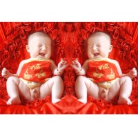 粉红色 40x60厘米 可爱男宝宝海报双胞胎露鸟鸟婴儿画报娃娃写真图片墙贴画孕妇胎教