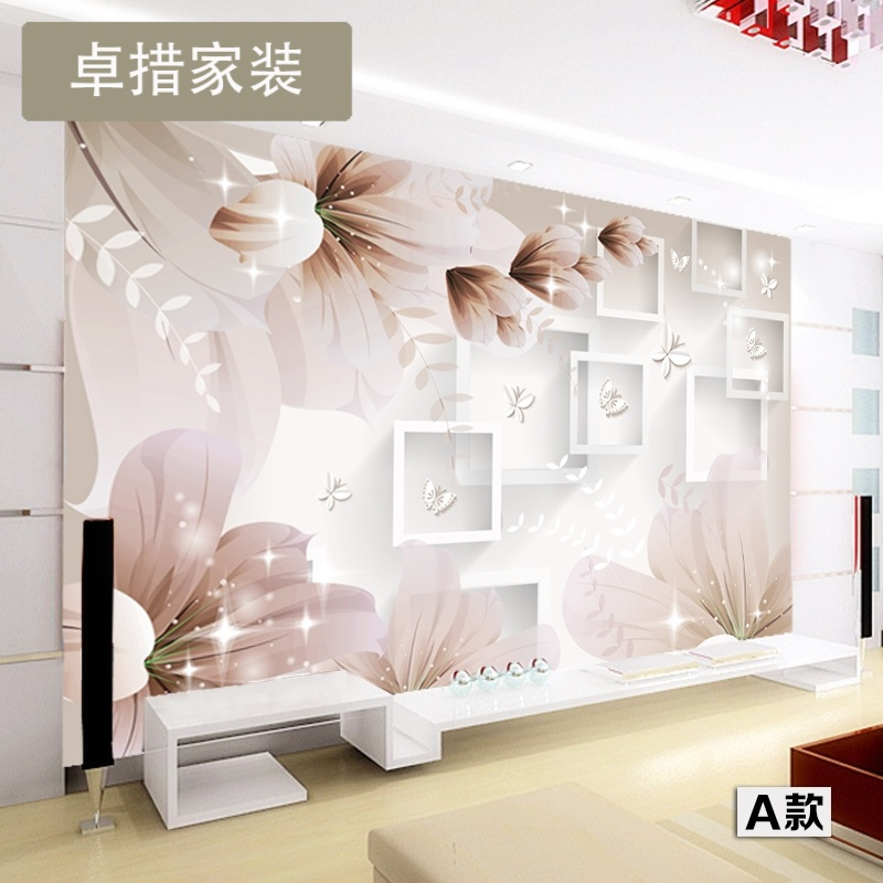 定制8d冰雕影视墙壁画现代简约3d立体百合客厅电视背景墙壁纸壁画壹德壹