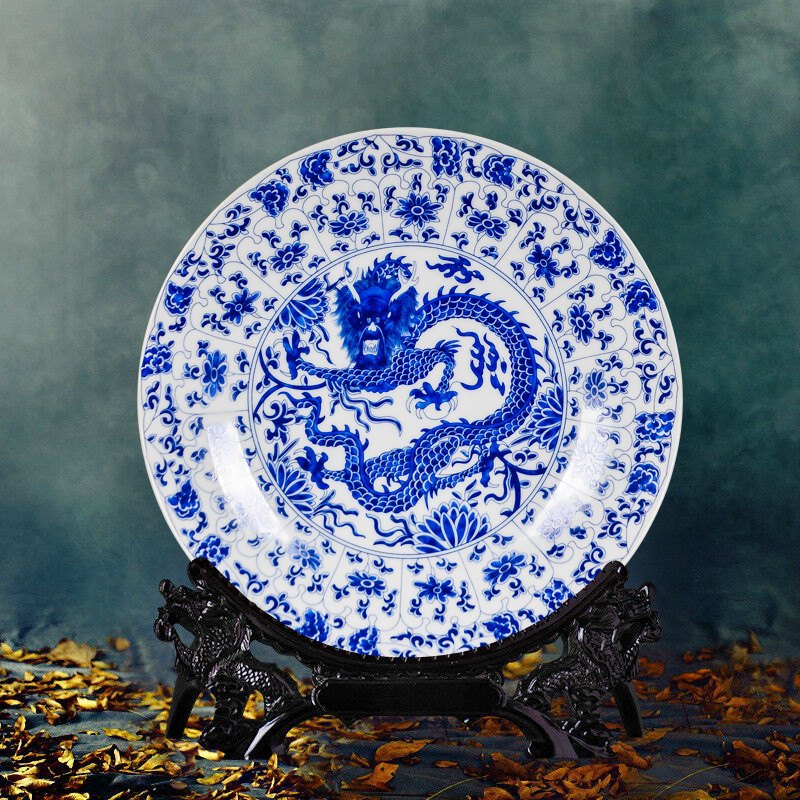 景德镇陶瓷器挂盘装饰盘子现代中式客厅装饰工艺品桌面摆件墙三维工匠