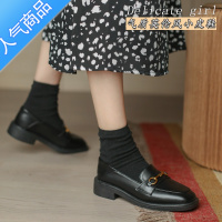 SUNTEK黑色小皮鞋女2022夏季新款英伦风乐福鞋百搭懒人单鞋一脚蹬女鞋