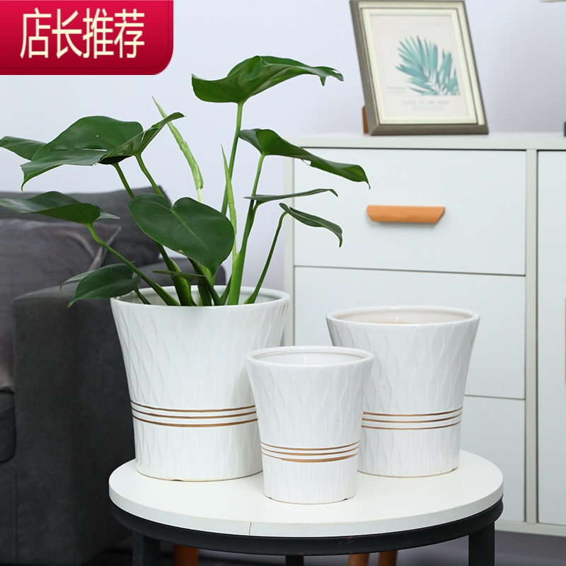 白色修身简约大口径龟背竹白掌绿萝大码绿植陶瓷花盆JING PING花盆容器