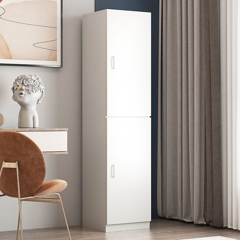 臻远ZY-MZYG-6 简约木质衣柜卧室单开门衣柜夹缝储物柜暖白色B款上下门高清大图