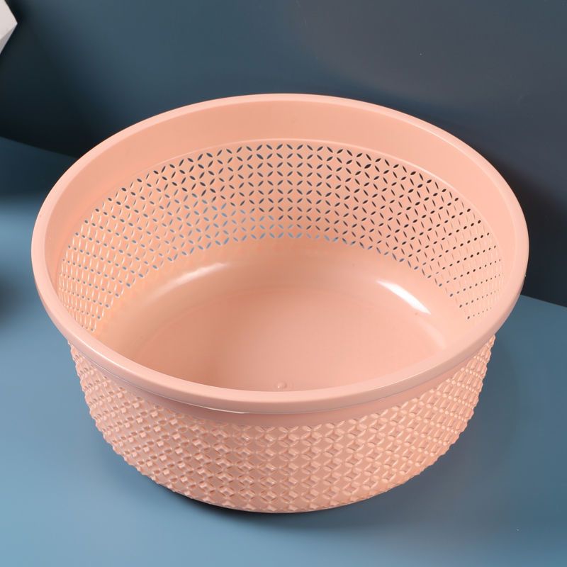厨房塑料洗菜篮镂空水果蔬菜沥水收纳篮套装圆形塑料沥水筛洗菜盆 无盖小号红色