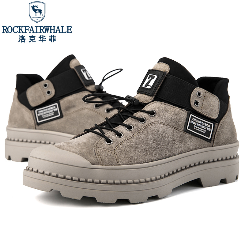 洛克华菲 工装鞋新品低帮休闲鞋真皮2024男鞋大码反绒皮耐磨防滑韩版潮流户外鞋工装靴子高清大图