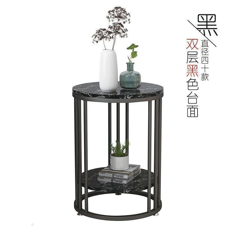 森美人北欧沙发大理石边几角几小茶几边角柜轻奢铁艺金属床头柜收纳客厅 直径40高55【双层黑白根+黑色架】