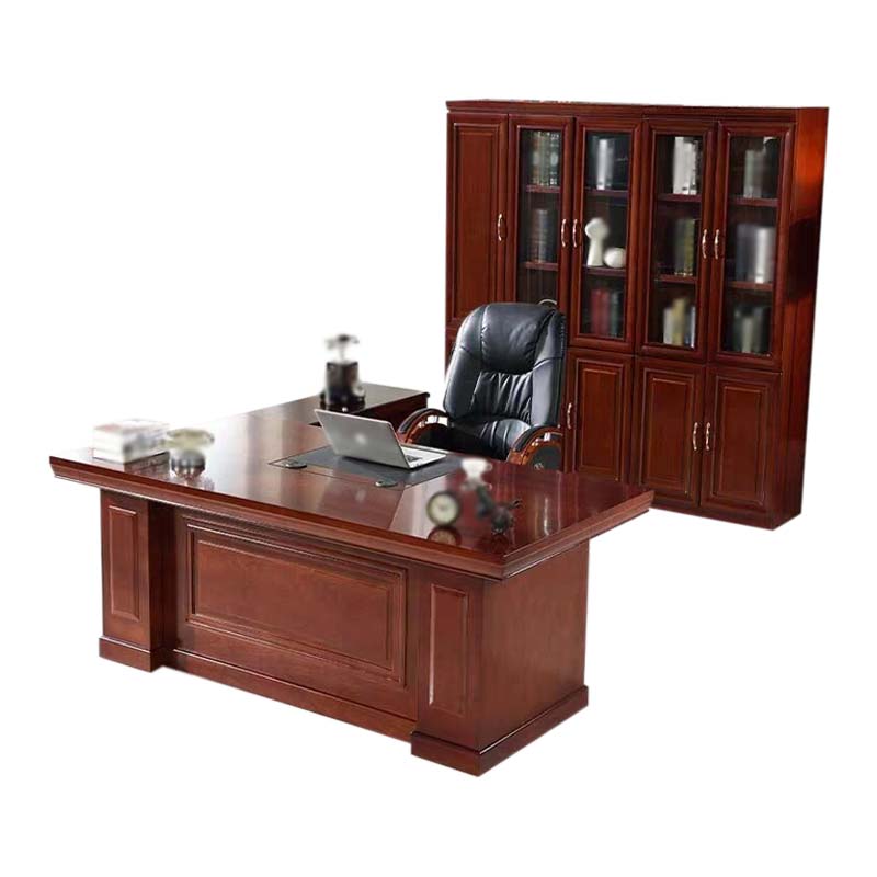 鑫升顺老板桌大班台总裁桌椅组合贴实木皮办公桌简约单人主管经理桌1.8米整套+椅子+五门书柜高清大图
