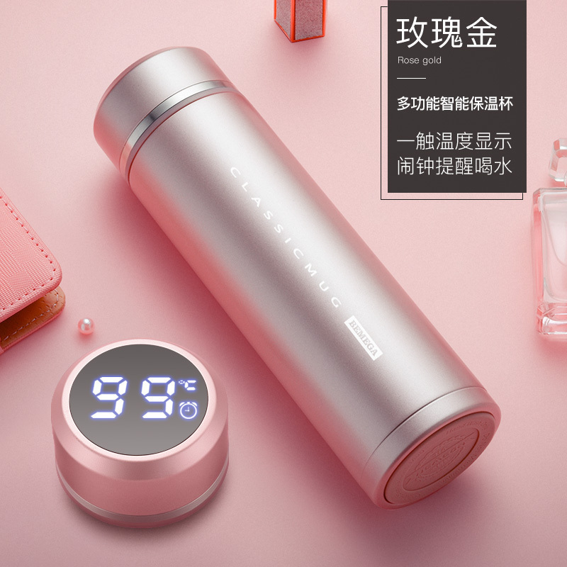 美帮汇美帮汇智能保温杯男士女316不锈钢泡茶杯定制logo水杯子 玫瑰金高清大图