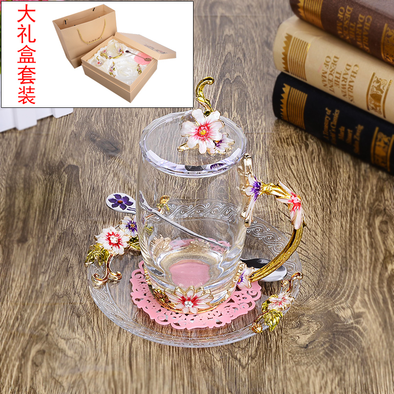 珐琅彩水杯花茶杯果汁杯耐热玻璃杯泡茶杯咖啡杯情侣杯创意杯子女日用家居