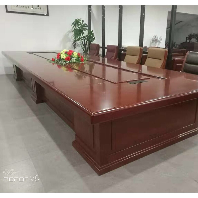 隆博盛景 油漆实木贴皮职员会议桌办公会议培训洽谈桌4000*1600*800mm高清大图
