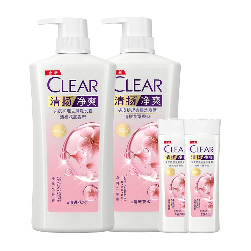 清扬CLEAR洗发水男士控油去屑洗发水套装洗发液樱花沁爽型720g*2瓶送100g*2