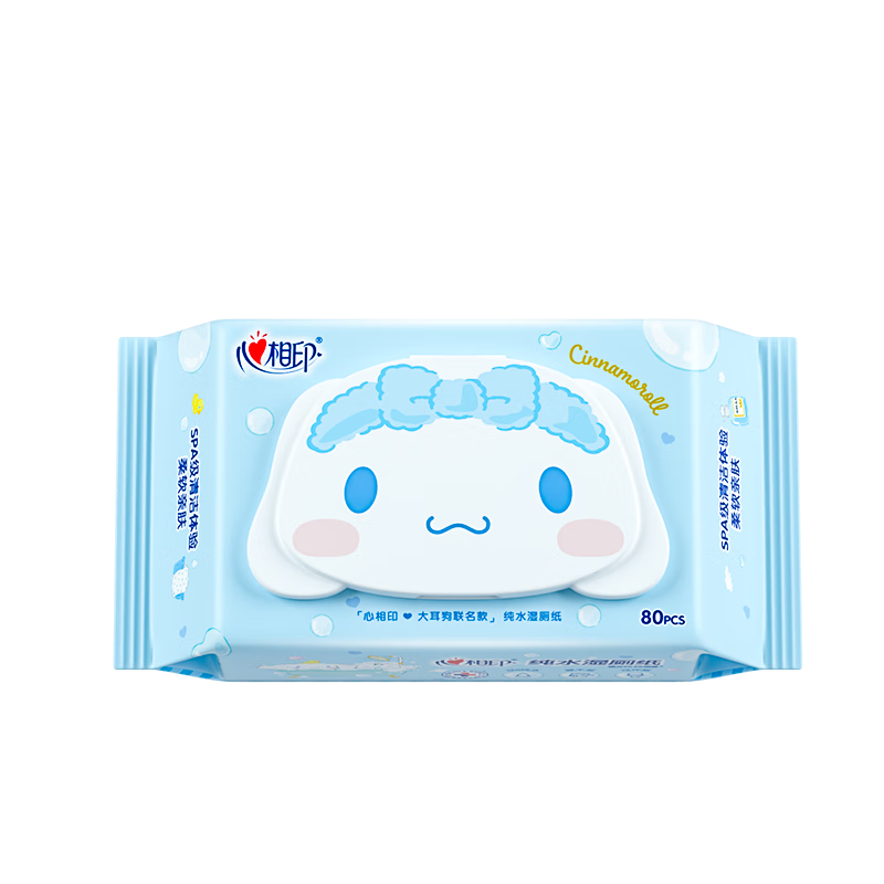 心相印x三丽鸥湿厕纸80片*2 纯水湿巾温和洁净 大耳狗款单包XCY080+P2高清大图