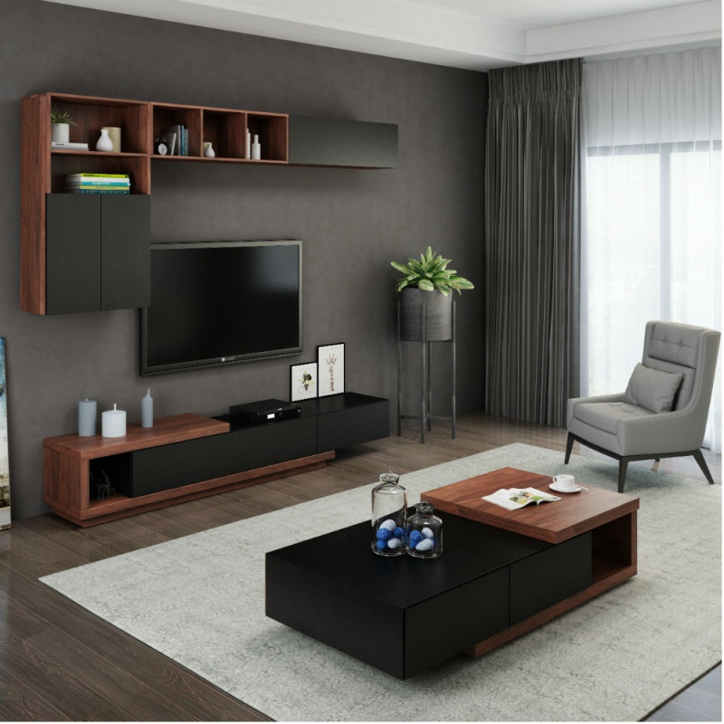 汐岩新中式吊柜简约现代客厅挂柜背景墙柜收纳储物壁柜组合轻奢电视柜