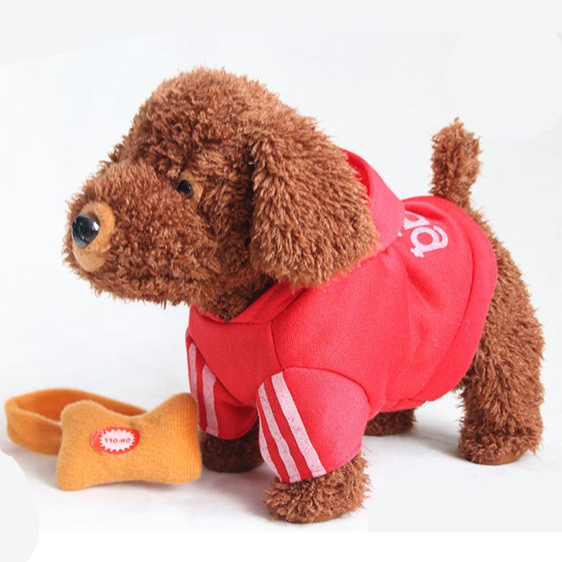 电池板 智能电动音乐学说话走路牵绳泰迪狗儿童毛绒玩具会叫仿真狗狗