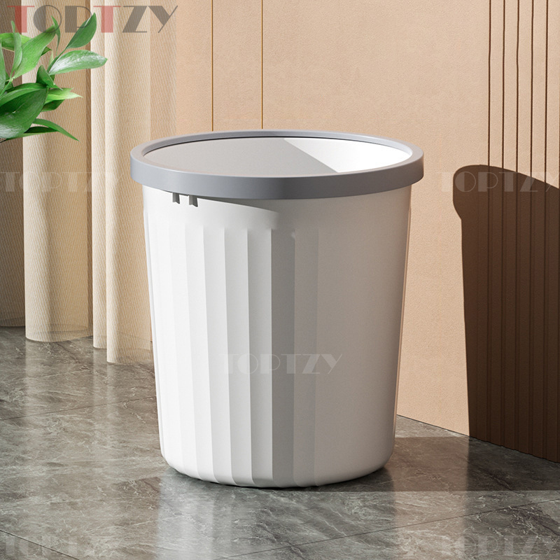toptzy TZ4022211 塑料压圈垃圾篓客厅大容量无盖大口径垃圾桶 白色大号12L高清大图