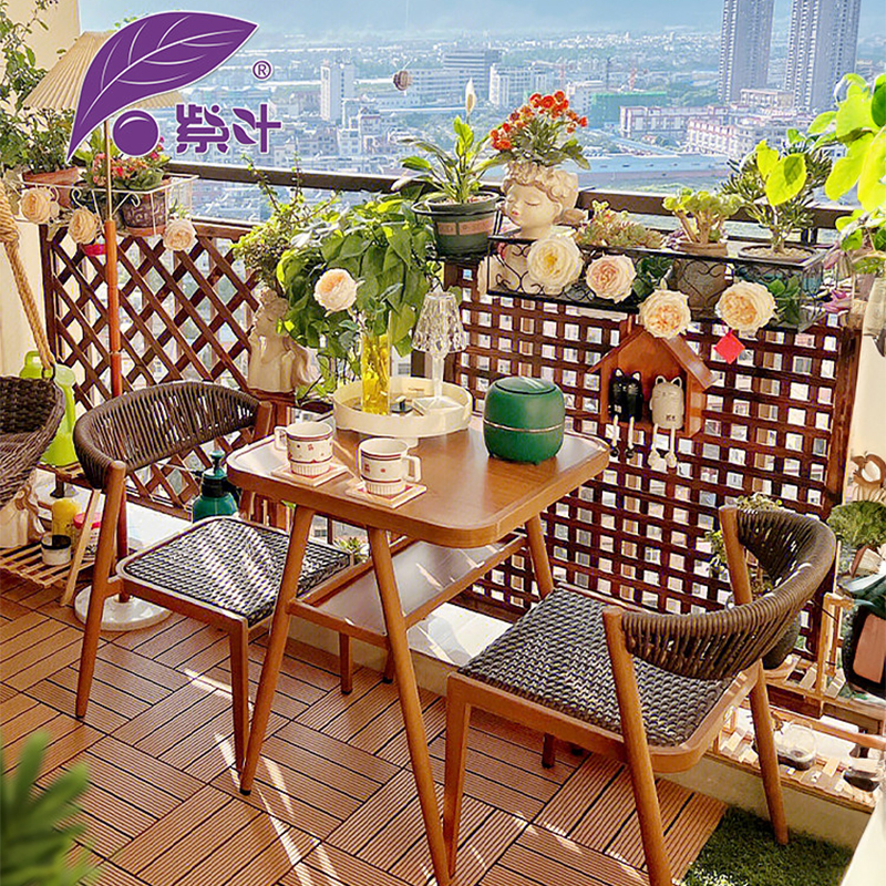 紫叶阳台小桌椅休闲藤椅三件套组合小户型看书网红一桌两椅茶桌椅高清大图