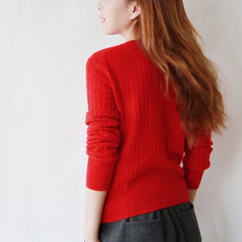 秋冬女式山羊绒衫纯色圆领麻花修身开衫羊绒衫加厚针织毛衣百