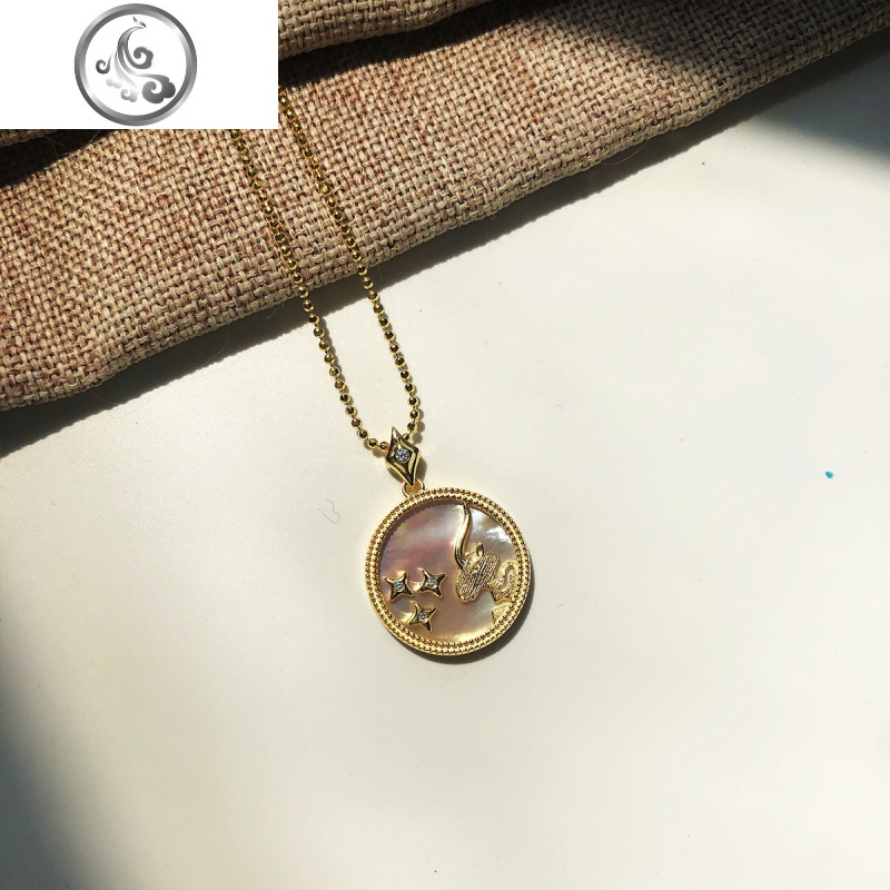 纯银镀金七彩天然贝母星座钱币项链锁骨链复古小众coin JiMi 摩羯座预售