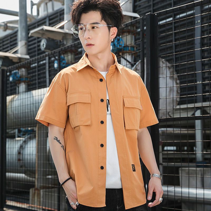 梵克公牛夏季工装衬衫男衬衣服帅气上衣棉商务休闲流ins港风宽松学生休闲外套