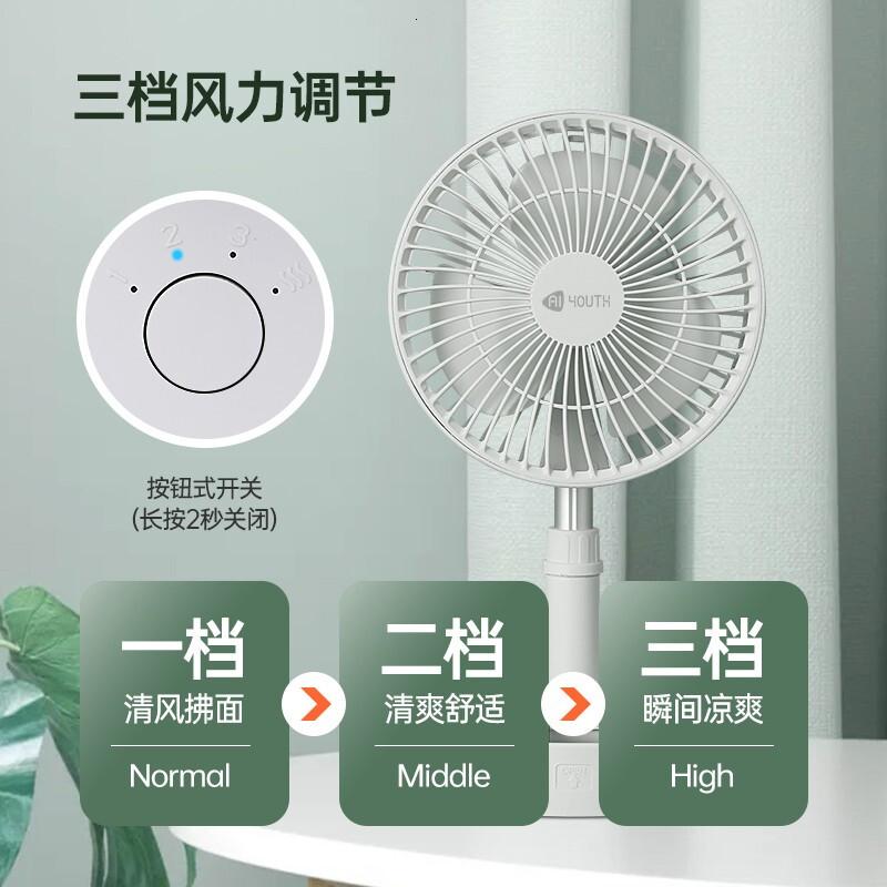 AIYOUTH艾青春学生宿舍便携式风扇USB可充电随身携带大风力家用桌面风扇IQC-F7200B高清大图