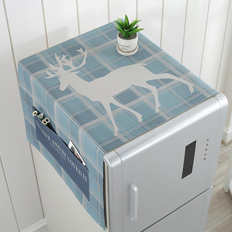 家柏饰(CORATED)北欧风格滚筒洗衣机罩盖布单开双开冰箱盖巾防尘罩棉麻布艺 龟背叶 中号冰箱盖巾(60*150cm)高清大图