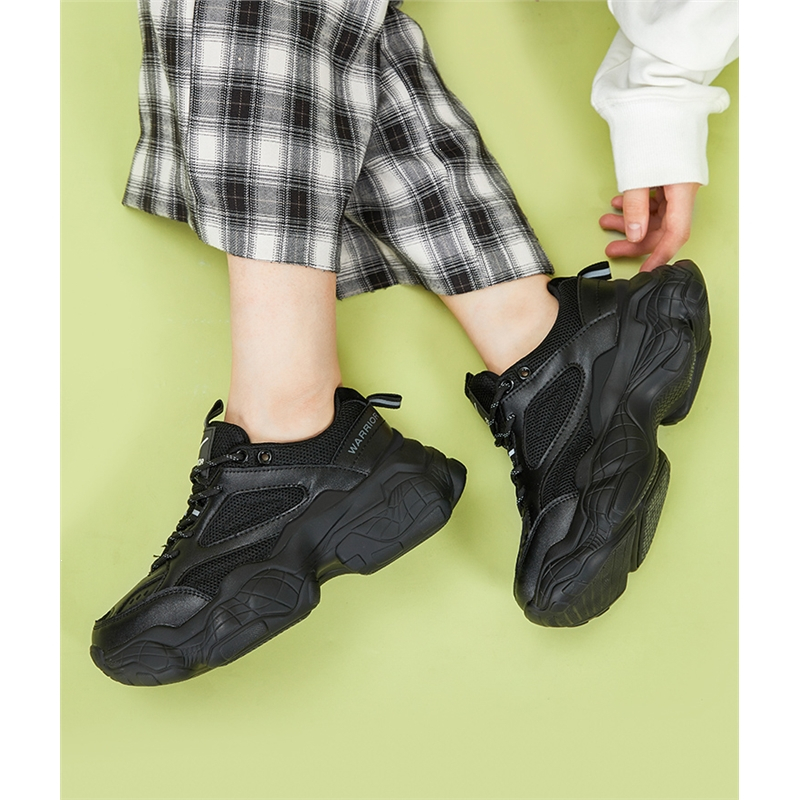 回力warrior老爹鞋女鞋冬季2022秋季新款鞋子百搭厚底女款黑色运动鞋