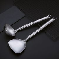 加厚不锈钢锅铲汤勺家用炒菜铲子防烫手柄厨具套装厨房长柄大炒勺 敬平 磨砂(线漏勺)