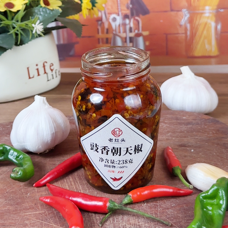 老灶头豉香朝天椒g238g瓶装地道国产香辣鲜美持久留香高清大图