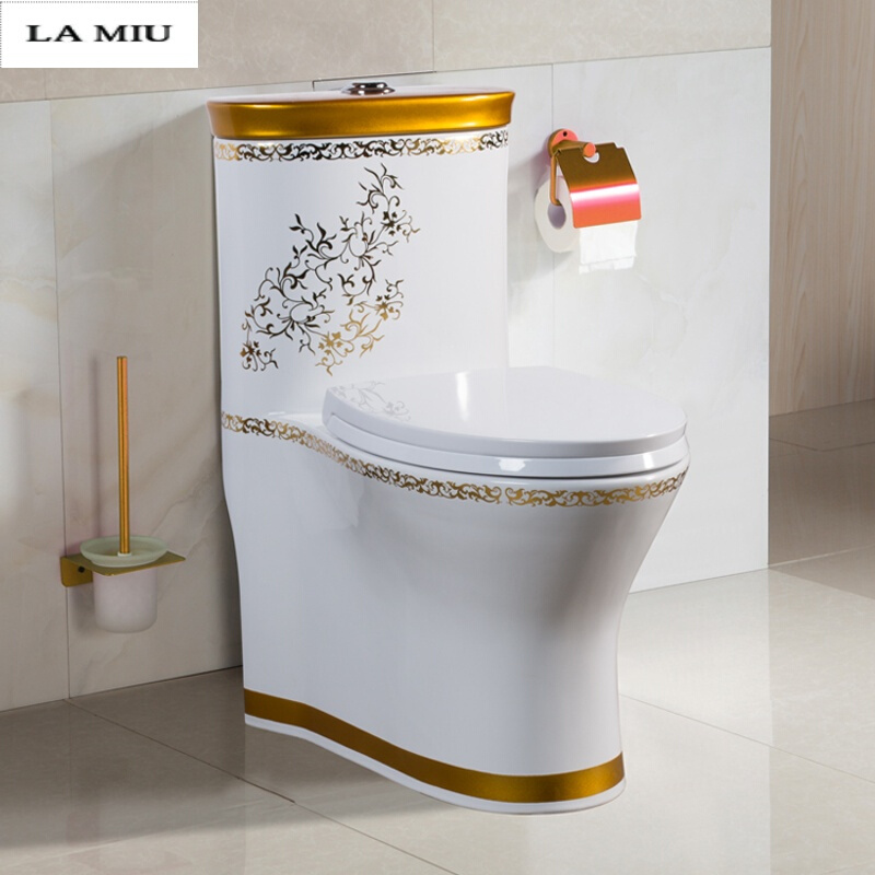 欧式彩色彩金马桶坐便器虹吸超旋抽水节水缓冲静音马桶波迷娜BOMINA