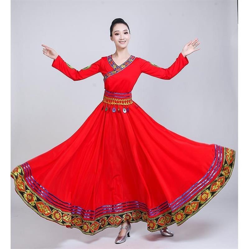 藏族舞蹈服装女广场舞大摆裙新款蒙古练习长裙民族演出服装女半身