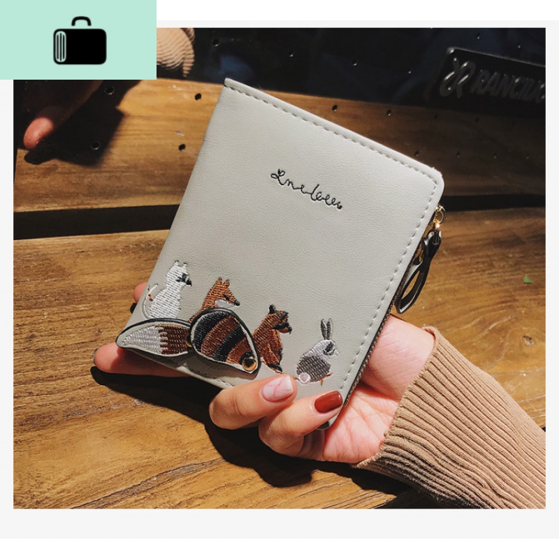 2019小钱包女短款学生韩版可爱2019新款ins简约多功能折叠零钱包NEW LAKE 狐狸灰色