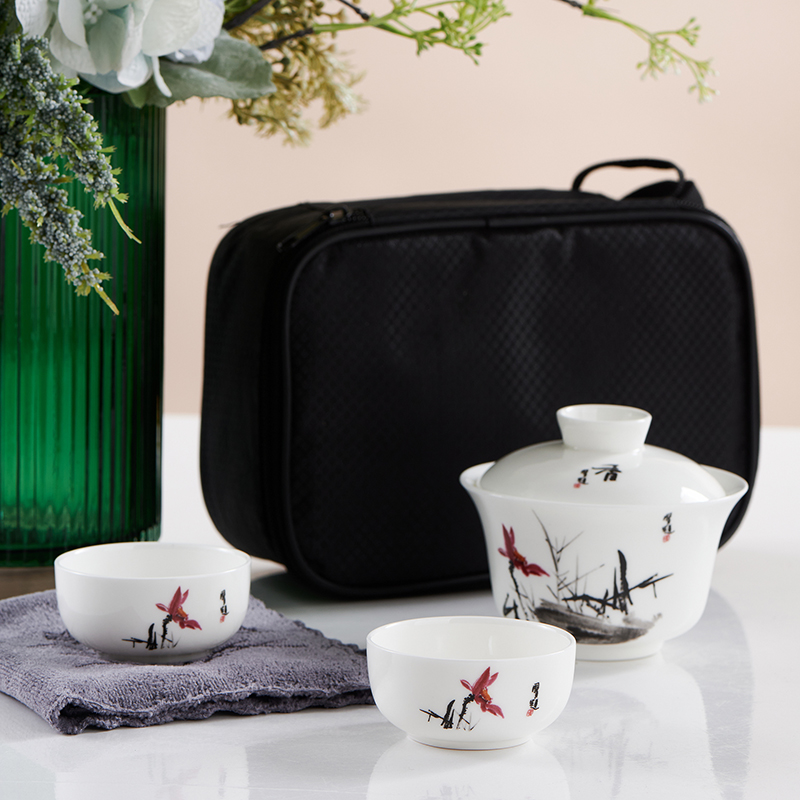 北国风光 骨瓷旅行茶具 映日荷花TS-0118 套高清大图