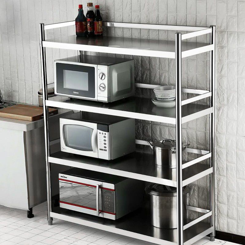 不锈钢厨房货架置物架4层加厚储物架酒店厨具收纳微波炉架带护栏3