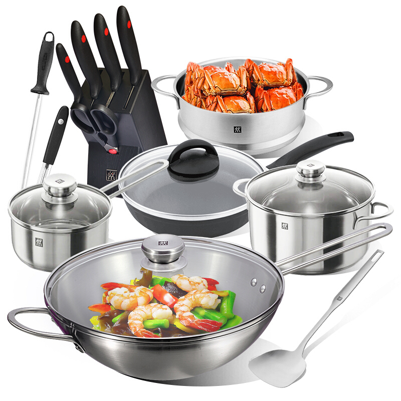 双立人 ZWILLING 锅具刀具套装炒锅不粘锅金玉满堂15件套 鸿运当头大套装