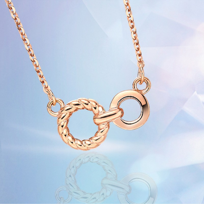 金一珠宝璀璨系列环环相扣项链18k金锁骨链百搭坠女礼物kn03362