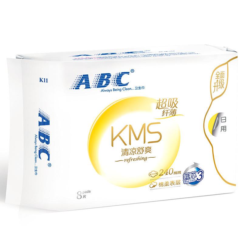 ABC日用纤薄棉柔排湿表层卫生巾240mm8片