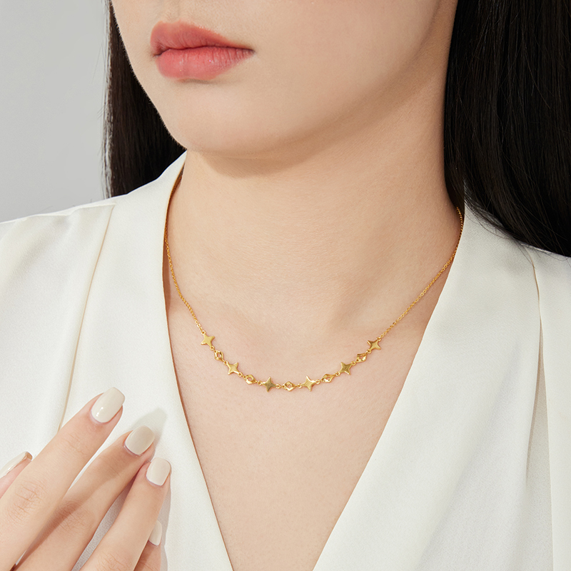 周大福精致星芒黄金项链女星星一体链足金黄金项链工费480计价eof1168