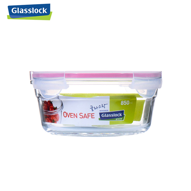 三光云彩(GLASSLOCK) 钢化玻璃耐热保鲜盒韩国进口圆形饭盒850ml密封防漏微烤两用便当盒