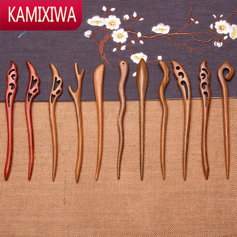 挽发发簪木竹节簪子少女古风复古简约簪头饰道士手工盘发kamixiwa