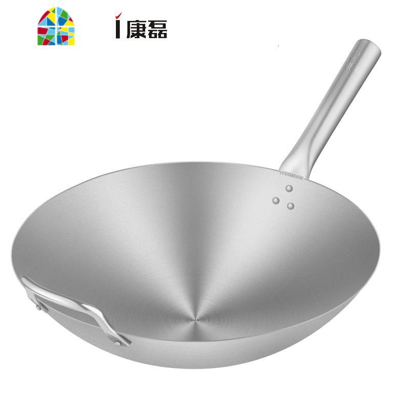 食品级不锈钢厨房炒锅不锈钢锅不粘锅少油烟炒菜锅圆底煤气家用。 FENGHOU 不锈钢单耳炒锅34cm高清大图